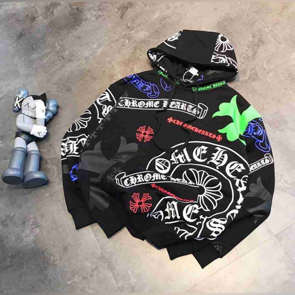 Chrome Hearts Black Hoodie with Multicolor Graphics